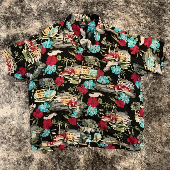 Classic car hotrod woody Men 2XL Hawaiian Shirt Tropical Route 66 - Picture 1 of 3